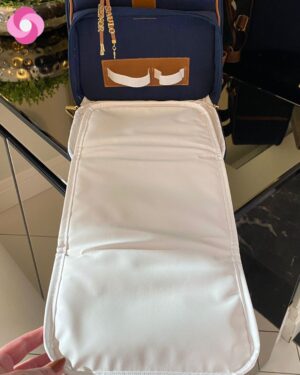 Mochila Londres – Linho Azul Marinho + Caramelo