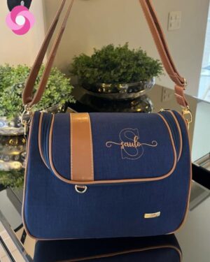 Frasqueira Luna – Linho Azul Marinho + Caramelo