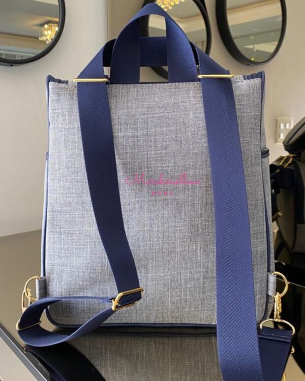 Mochila 2 em 1 - Linho cinza + Azul marinho - Imagem 3