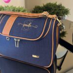 Frasqueira Luna - Linho Azul Marinho + Caramelo