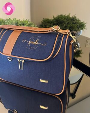 Frasqueira Luna – Linho Azul Marinho + Caramelo