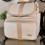 Mochila maternidade alças fixas - Linho Cru + Dourado