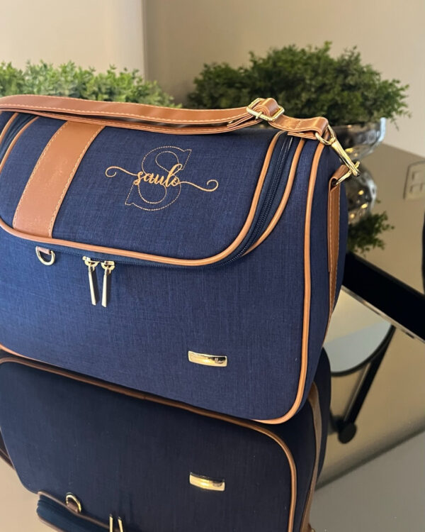 Frasqueira Luna - Linho Azul Marinho + Caramelo