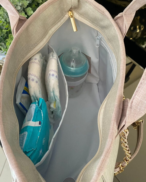 Bolsa Charlotte - Linho bege cru + dourado - Imagem 3