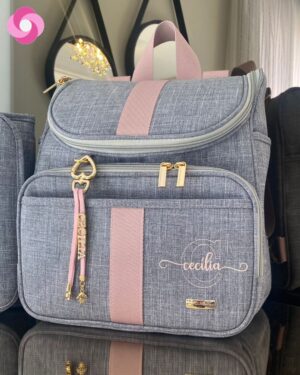 Mochila 2 em 1 – Linho Cinza + Rosê