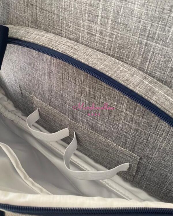Bolsa Clássica G - Linho cinza + fita azul marinho - Imagem 7