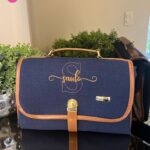 Trocador Luxo - Linho azul marinho + Caramelo