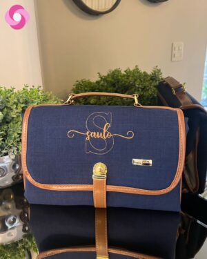 Trocador Luxo – Linho azul marinho + Caramelo