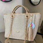 Bolsa maternidade Charlotte - Linho Cru + Dourado