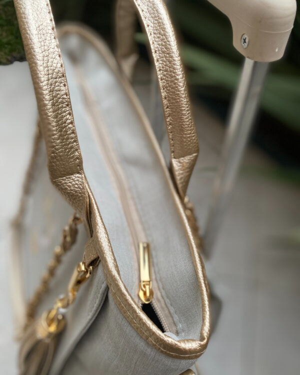 Bolsa Charlotte - Linho bege cru + dourado - Imagem 2