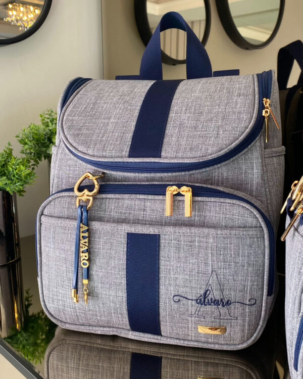 Mochila 2 em 1 - Linho cinza + Azul marinho