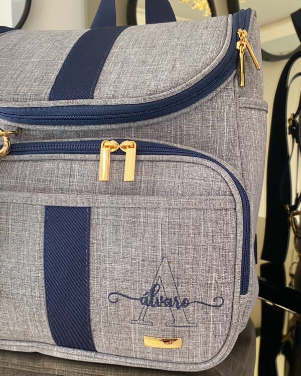 Mochila 2 em 1 - Linho cinza + Azul marinho - Imagem 2