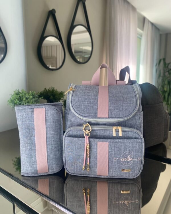 Mochila 2 em 1 - Linho Cinza com Rosê - Imagem 3