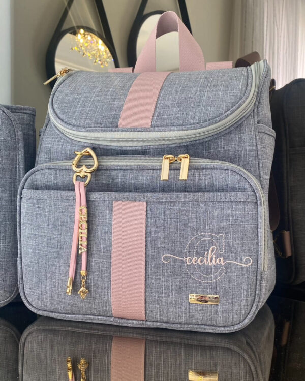 Mochila 2 em 1 - Linho Cinza com Rosê