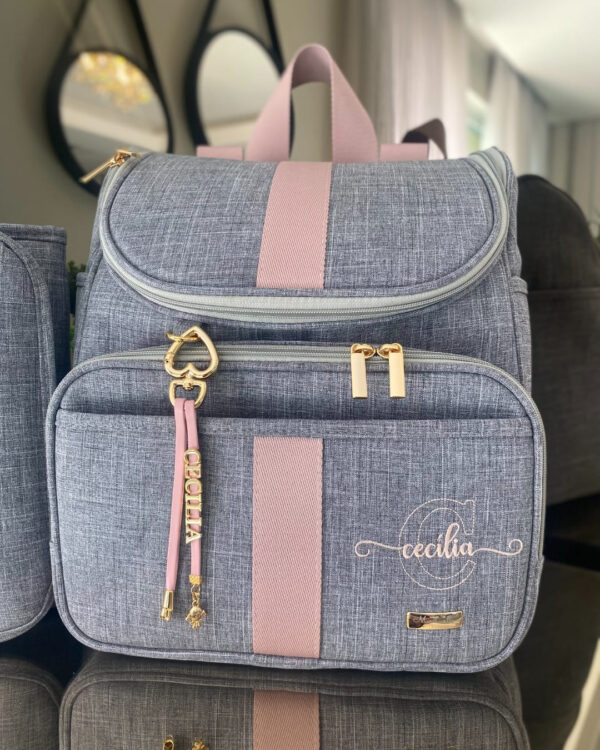 Mochila 2 em 1 - Linho Cinza com Rosê - Imagem 2