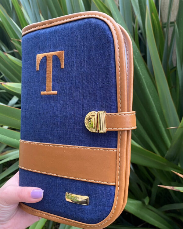 Porta Caderneta - Linho Azul Marinho + Caramelo - Imagem 2