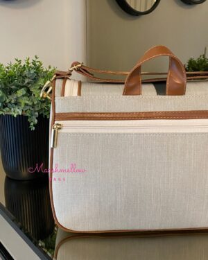 Frasqueira Luna – Linho bege cru + Caramelo + Verde