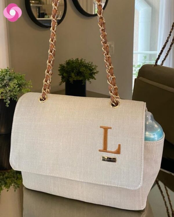 Bolsa Vegas - Linho bege cru com caramelo