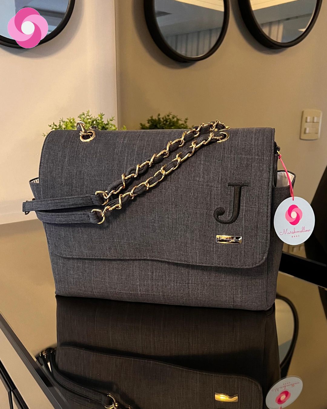 Bolsa maternidade Vegas - Linho preto + Preto absoluto