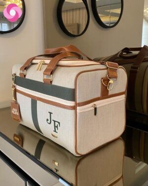 Mala Madison – Linho cru + caramelo + verde