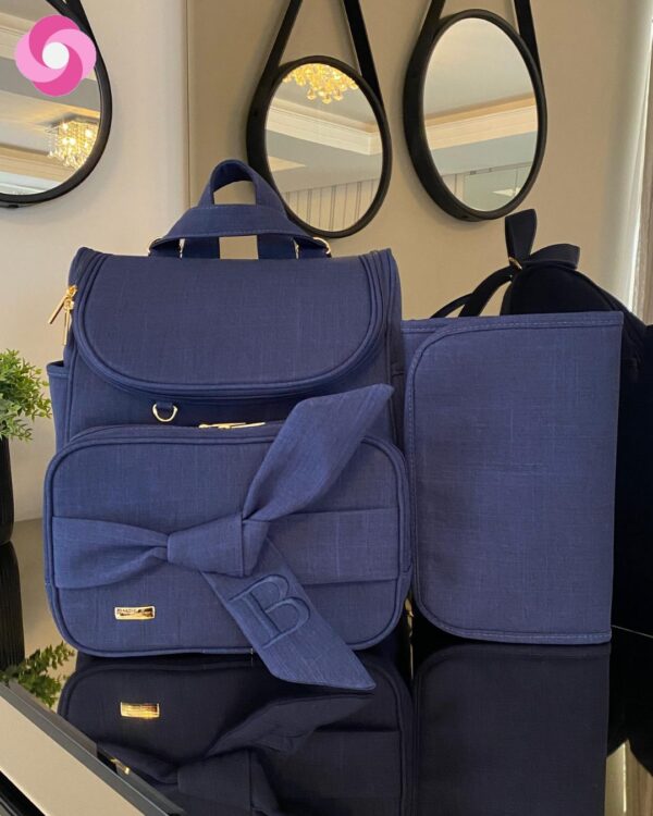 Mochila 2 em 1 - Coleção Laço de Fita - Linho Azul Marinho