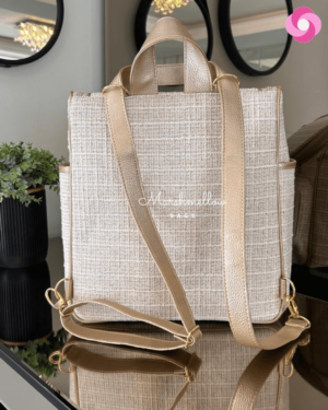 Mochila 2 em 1 – Azul Marinho com Caramelo