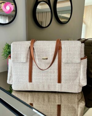 Bolsa maternidade Milano – Tweed + Caramelo