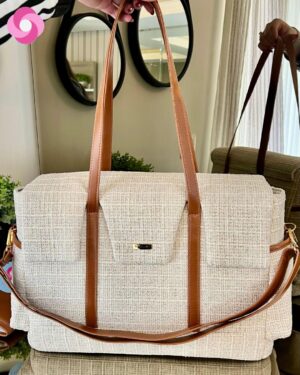 Bolsa maternidade Milano – Tweed + Caramelo