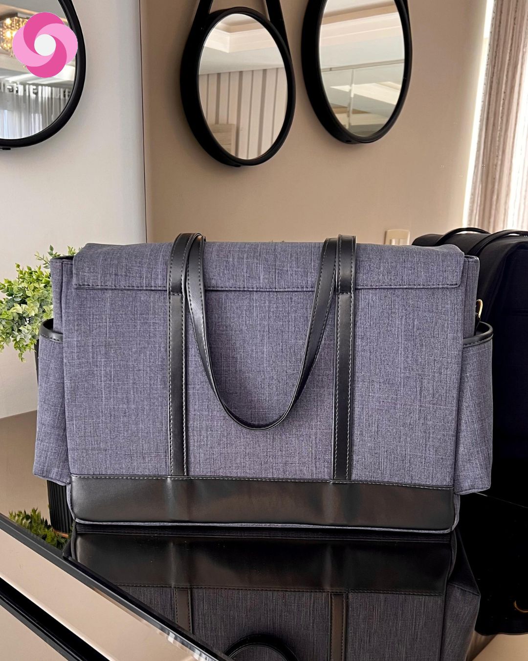 Bolsa maternidade Milano - Linho Preto + Preto - Imagem 3