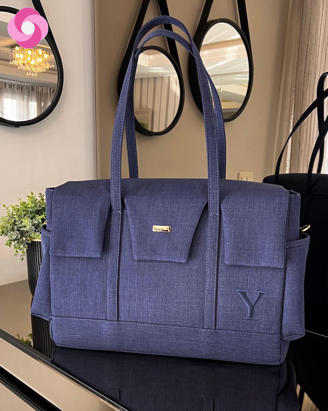Bolsa maternidade Milano - Linho Azul Marinho