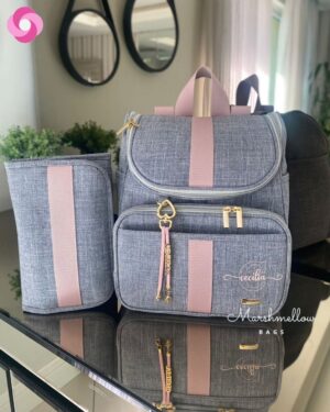 Mochila 2 em 1 – Linho Cinza com Rosê