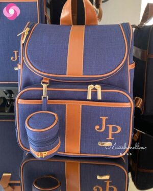 Mochila 2 em 1 – Azul Marinho com Caramelo