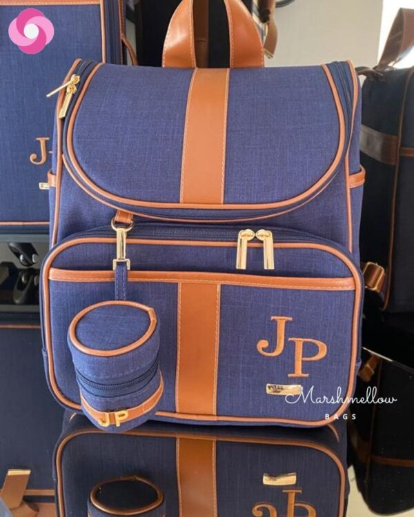 Mochila 2 em 1 - Azul Marinho com Caramelo
