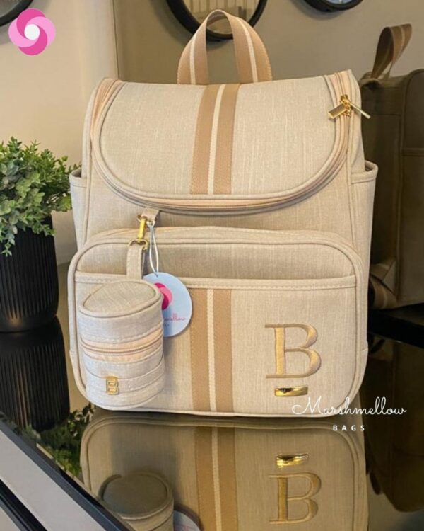 Mochila 2 em 1 - Bege Cru com fita bege