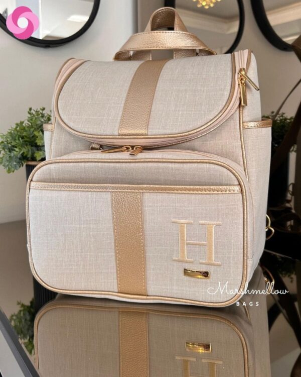 Mochila 2 em 1 - Bege Cru com Dourado