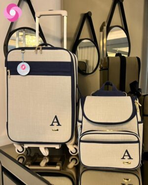 Kit bolsa maternidade Marsh 01 – Linho Cru + Azul Marinho