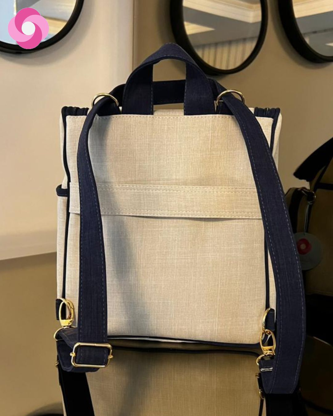 Kit bolsa maternidade Marsh 01 - Linho Cru + Azul Marinho - Imagem 9