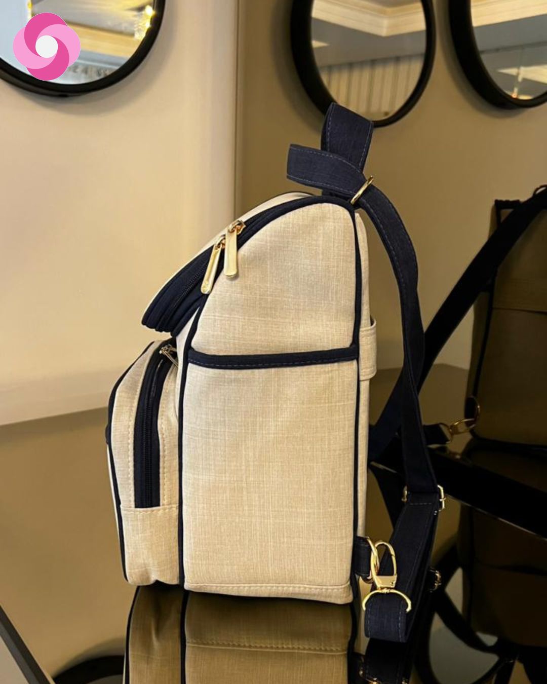 Kit bolsa maternidade Marsh 01 - Linho Cru + Azul Marinho - Imagem 8