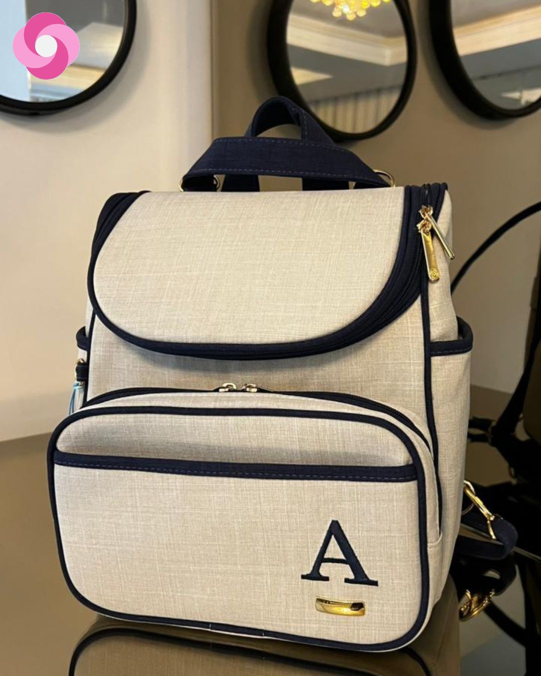 Kit bolsa maternidade Marsh 01 - Linho Cru + Azul Marinho - Imagem 7
