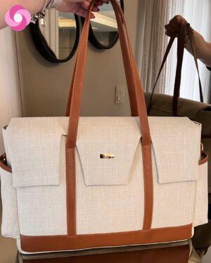 Bolsa Milano – Linho cru + caramelo