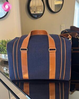 Mala Madison – Linho azul marinho + caramelo